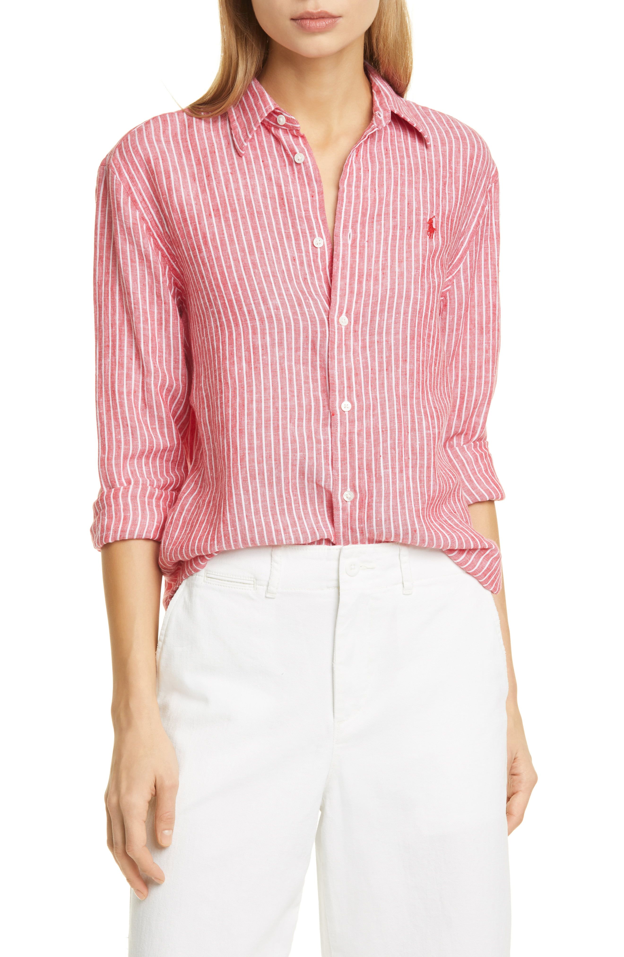 pink button down shirt women's