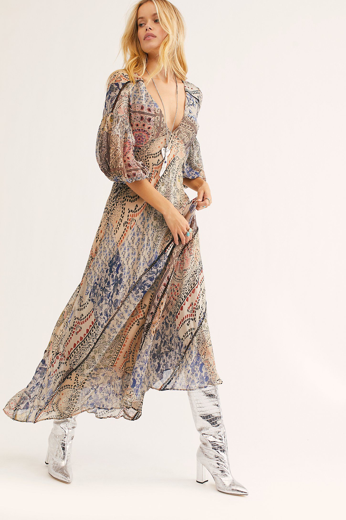 Free people tough love printed cheap maxi shirtdress