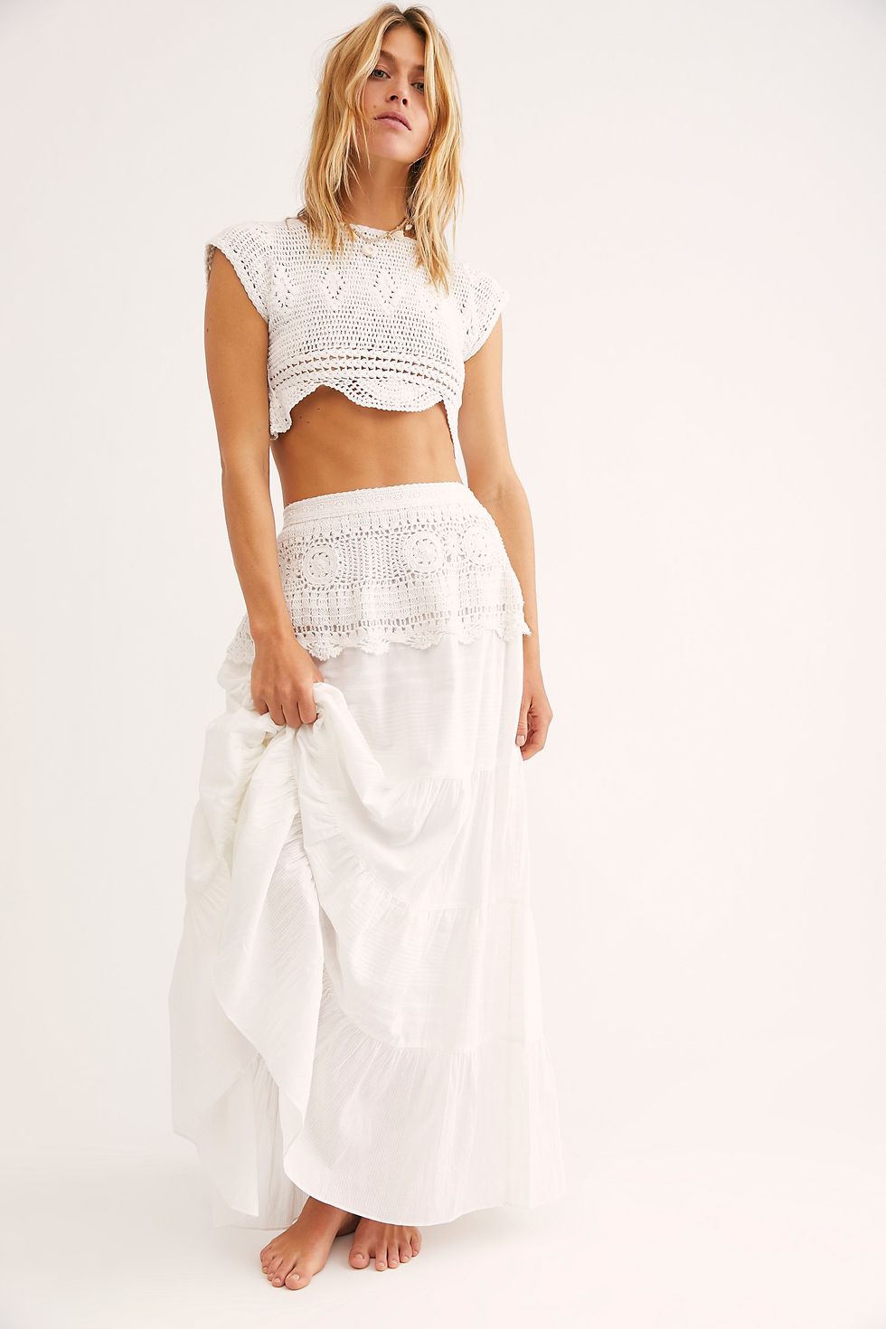 Free People Sunchaser Crochet Top in White