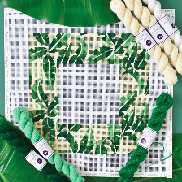 An easy beginner needlepoint kit designed for Kids of all ages. This canvas  which depicts a two daisies is stitch-painted onto 7 mesh needlepoint  canvas and comes with acrylic threads. – Needlepoint