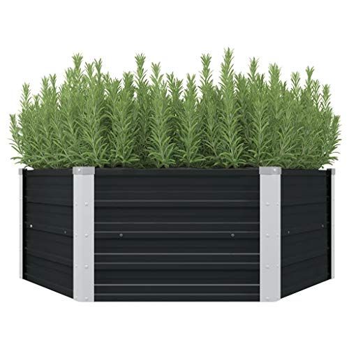 vidaXL Raised Garden Bed Outdoor Patio Lawn Plant Planter Flower Pot Basket Anthracite 129x129x45cm Galvanised Steel