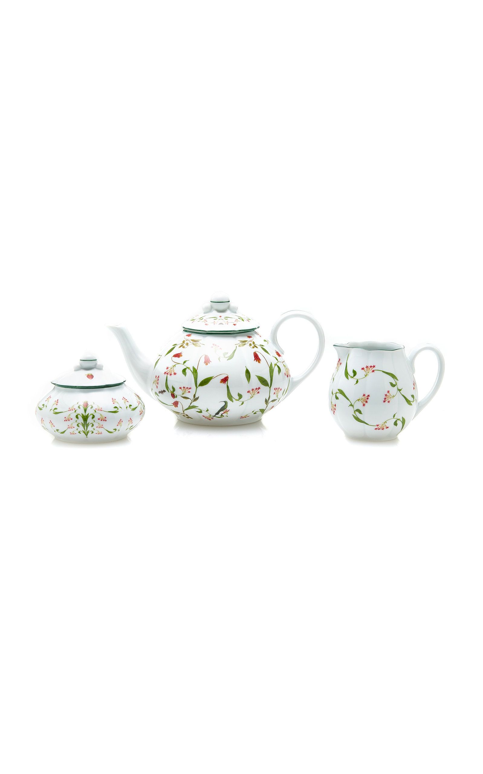 Porcelain Teapot, Sugar, and Cream Cabaret Set