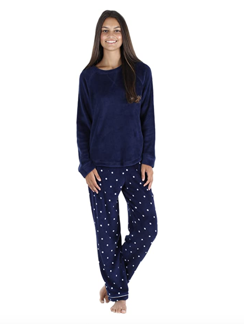 Femofit Plush Fleece Pajamas Set for Women Long Sleeve Sleepwear Ladies Loungewear PJ Set S-XL