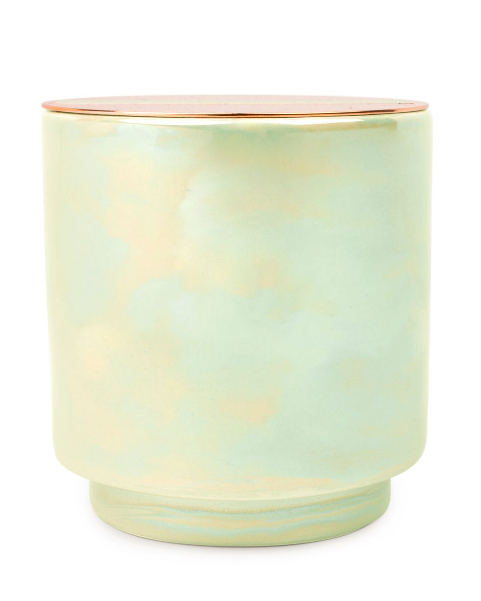 White Wood & Mint Iridescent Ceramic Candle