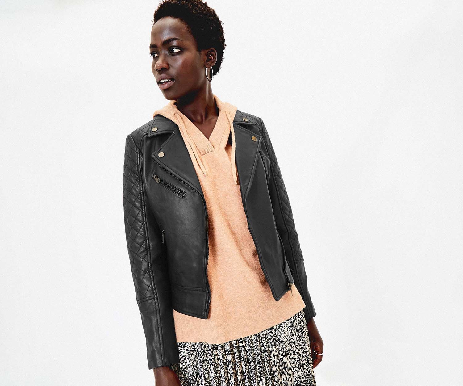 oasis leather collarless jacket