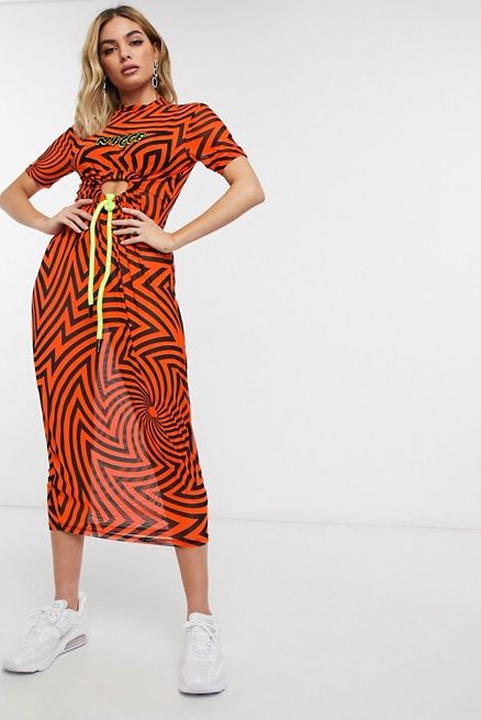 Midi Dress with Front Logo and Drawstring