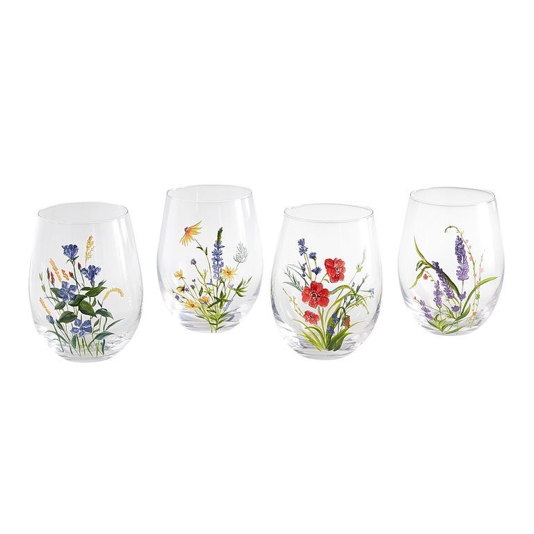 Hand-Painted Stemless Wine Glass Set