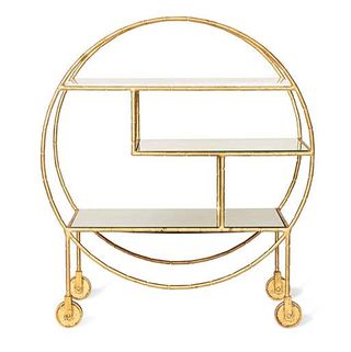 Luxe Round Bamboo Gold Drinks Trolley Bar Cart