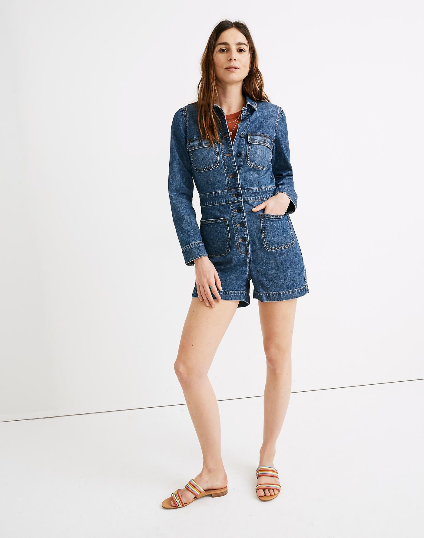 Madewell denim best sale puff sleeve jumpsuit