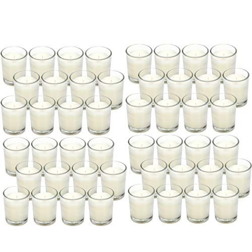 48 Pack White Unscented Clear Glass Filled Votive Candles