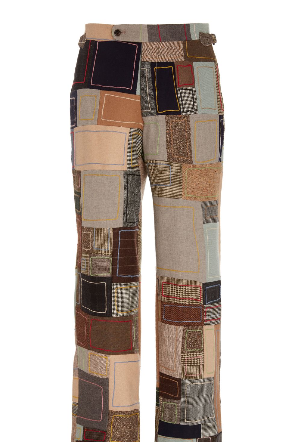 Embroidered Patchwork Wool Straight-Leg Pants