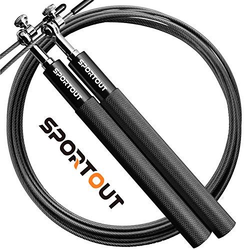 Sportout Skipping Rope for Fitness, Adjustable jump rope, Aluminum Alloy Speed Ropes, for Loss Weight, Boxing, Indoor and Outdoor Exercises, Double Under, Men & Women (Black)