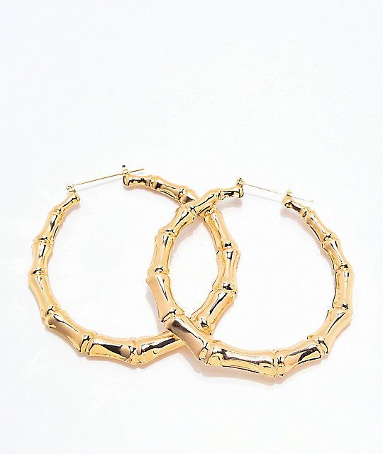 Stone + Locket Bamboo Gold Hoop Earrings