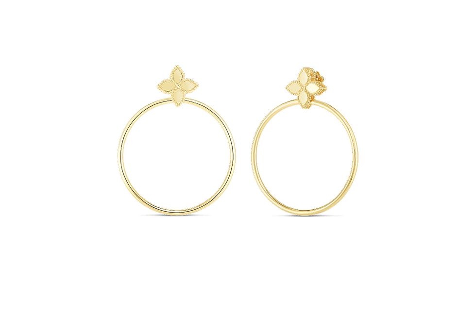 18K Princess Flower Earrings with Attached Hoop