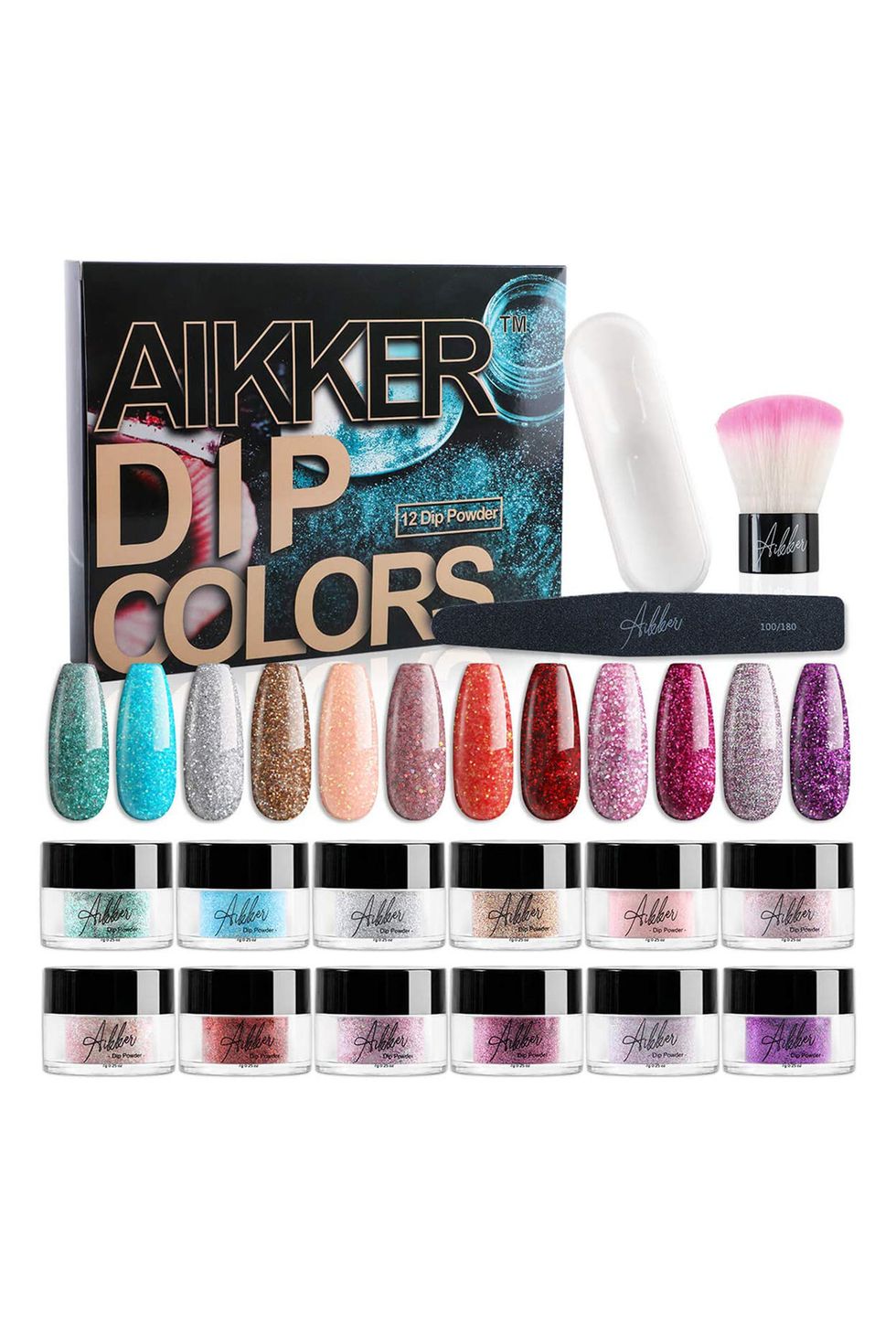 12 Glitter Color Dip Powder Nail Kit Gift Set 