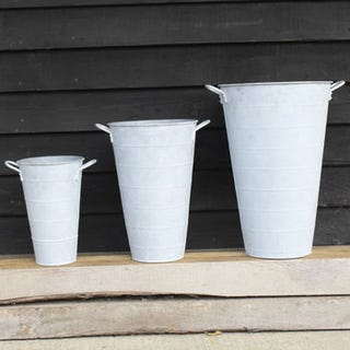 Zinc Bucket Planters, set of 3