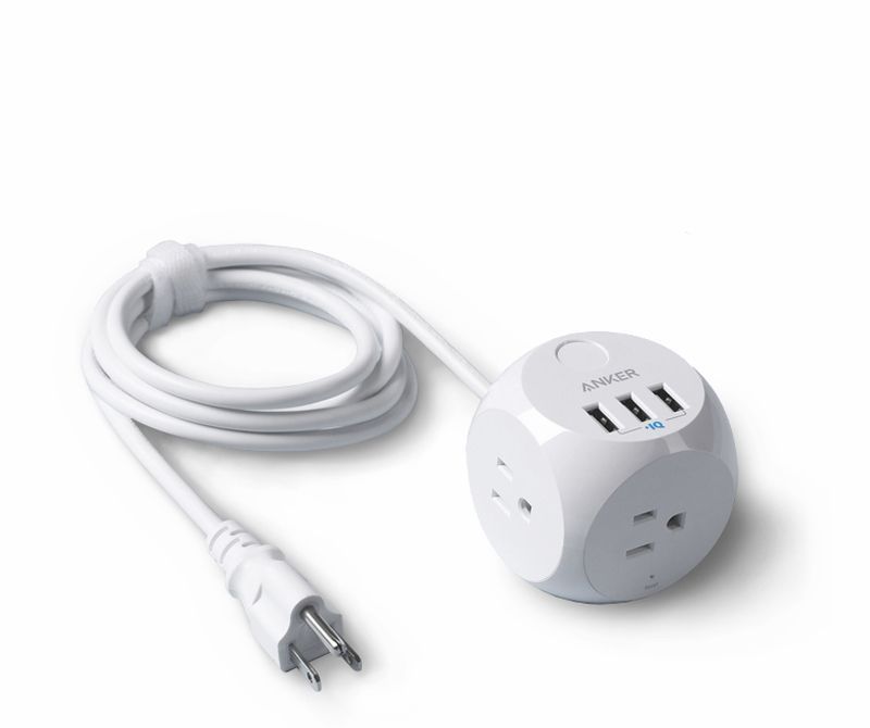 Multi Wide Space Outlets Power Strip with 3 USB Ports Flat Plug 5 Ft Cord Switch 