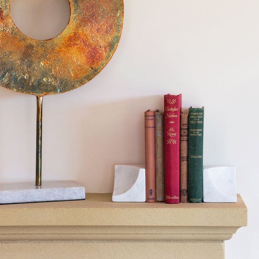 Carved Marble Bookends - Set of 2 - White
