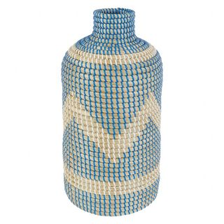 Blue and white woven seagrass objet