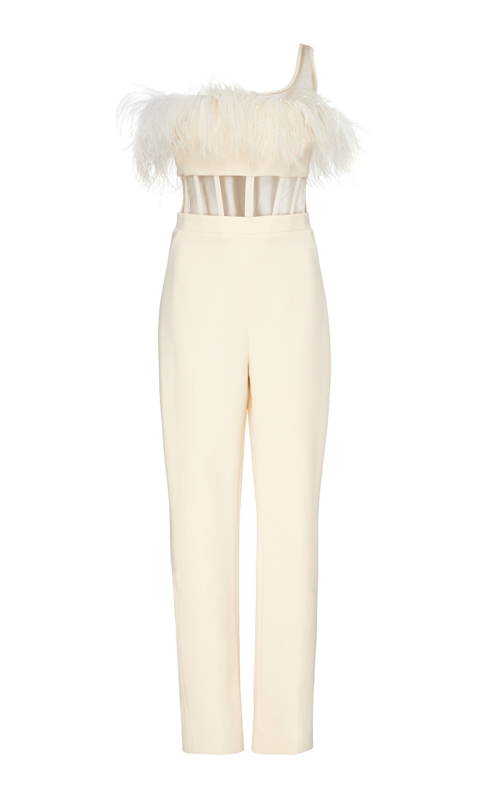 white feather jumpsuit