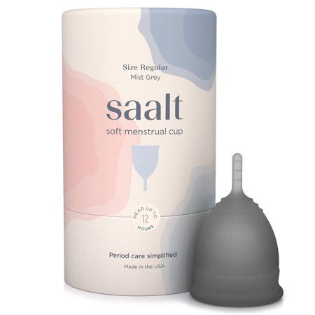 Saalt Soft Menstrual Cup - Super Soft and Flexible - Best Sensitive Cup - Wear for 12 Hours - Made in USA (Grey, Regular) Grey