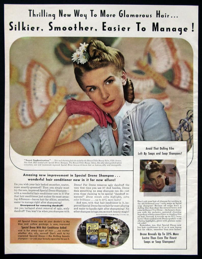 1942 Drene Shampoo Print Ad 