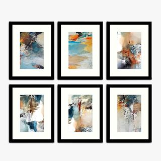 Painterly Abstract Framed Print & Mount, Set of 6
