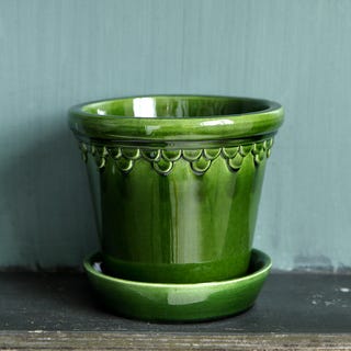 Copenhagen Glazed Plant Pot and Saucer - Emerald - 21cm