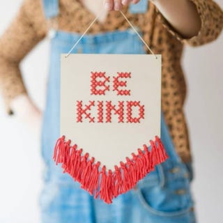 Be Kind Tasseled Embroidery Kit Coral