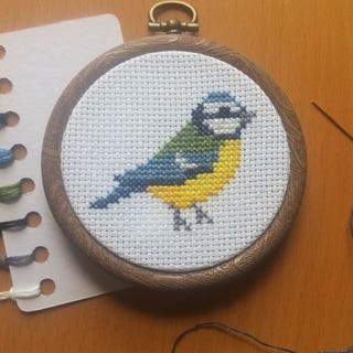 Blue Tit Cross Stitch Kit - Beginners Counted Cross Stitch Mini - DIY Craft Kits, Birds, Wildlife Needlepoint