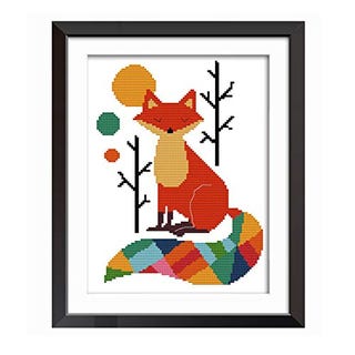 Proumhang 14CT Stamped Cross Stitch Lovely Animal Anime Simple Beginner Cross Stitch Embroidery Needlecraft DIY Canvas Aida Printed 22cm x 30cm:Colorful Fox