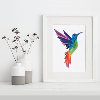 Cross Stitch Kit: Geometric Hummingbird Multi-Coloured, modern, abstract, bird, large A4 size