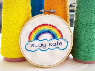 Stay Safe Rainbow Cross Stitch Kit, Craft Kit For Adults, Key Worker Gifts