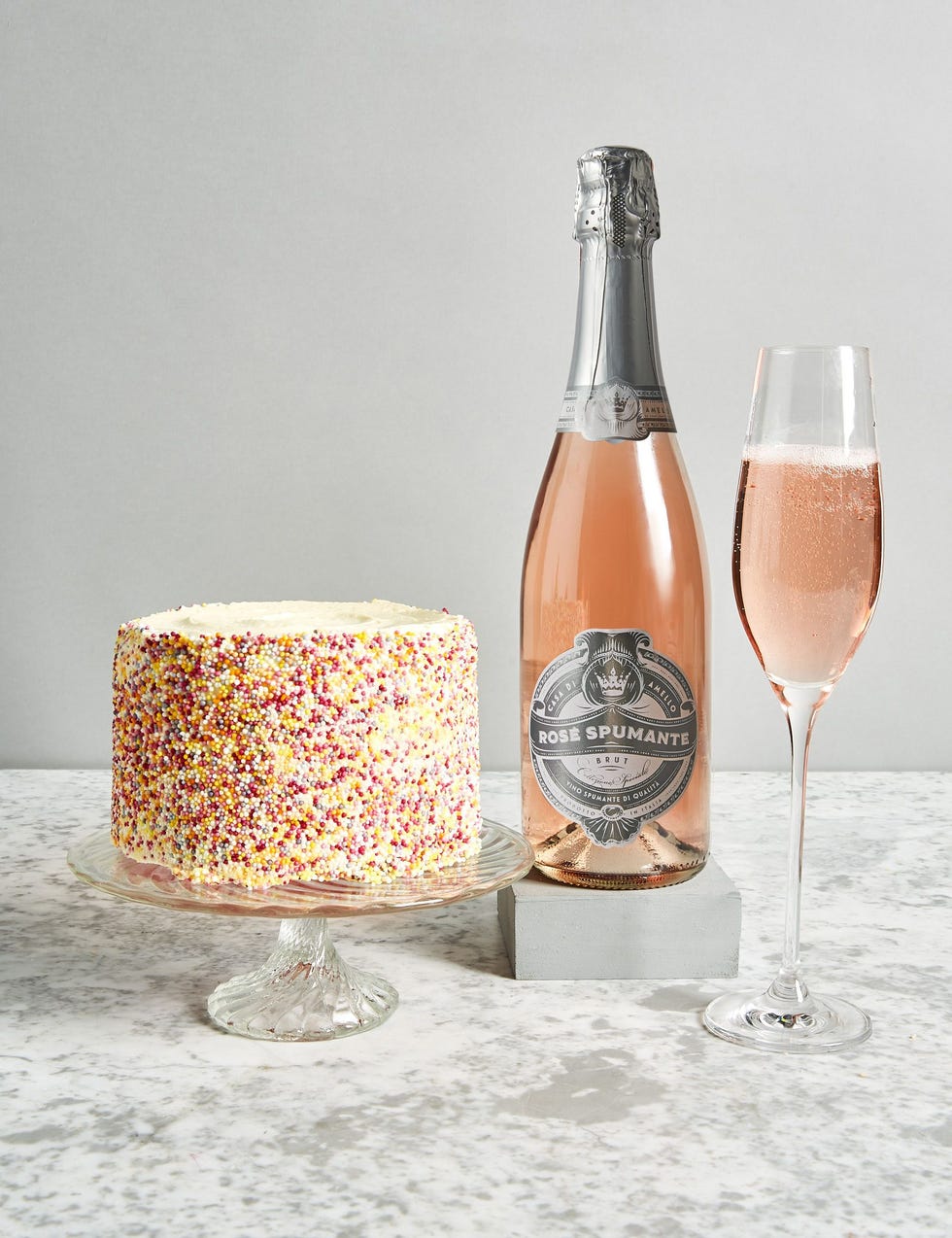 Happy Birthday Rainbow Cake with Sparkling Rosé Gift Set