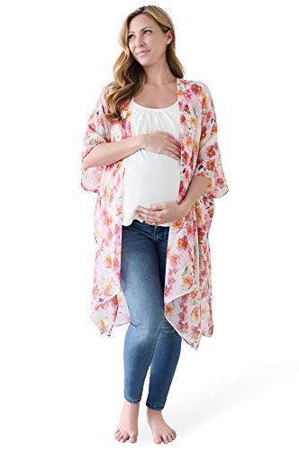 Kimono Maternity Maxi Dress Dotty Pink