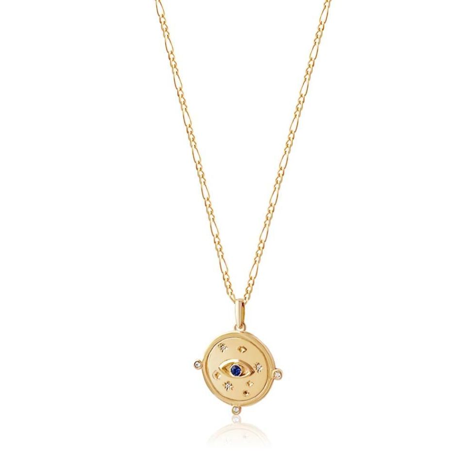 Louis Vuitton Key Brooch Necklace Hawk's Eye Stone Gold in Gold