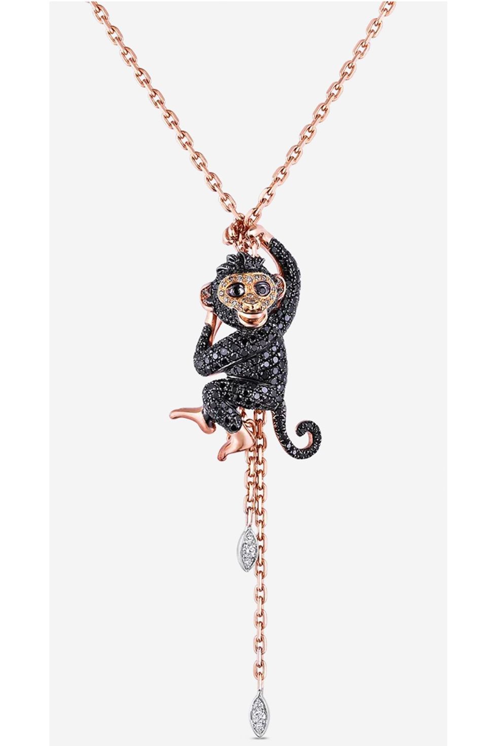 Monkey Pendant with Brown, Black, and White Diamonds