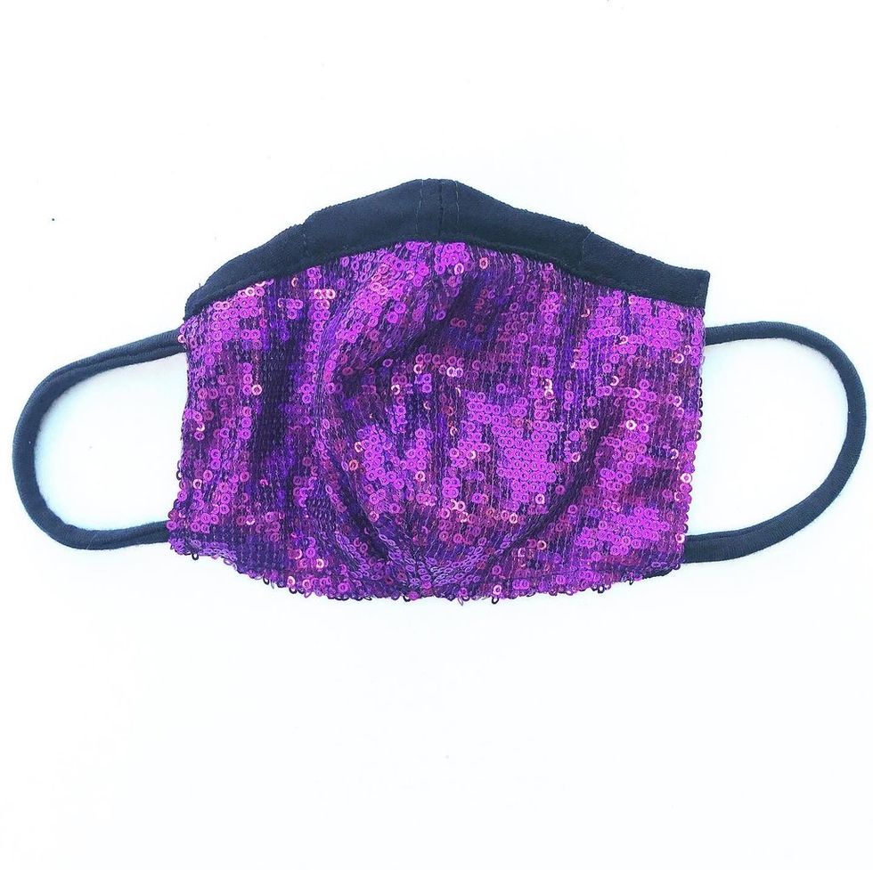 Purple Sequin Face Mask with Straw Hole
