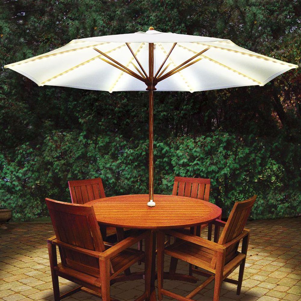Umbrella Lights Keep The Outdoor Party, Outdoor Umbrella With Lights And Basement