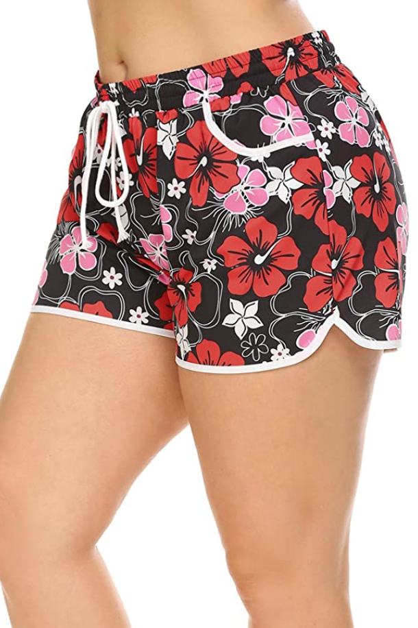Floral Print Beach Shorts with Pockets