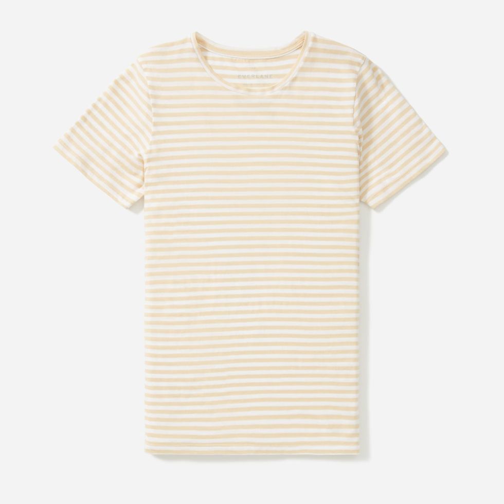 The cotton crew t-shirt in cashew and white stripes