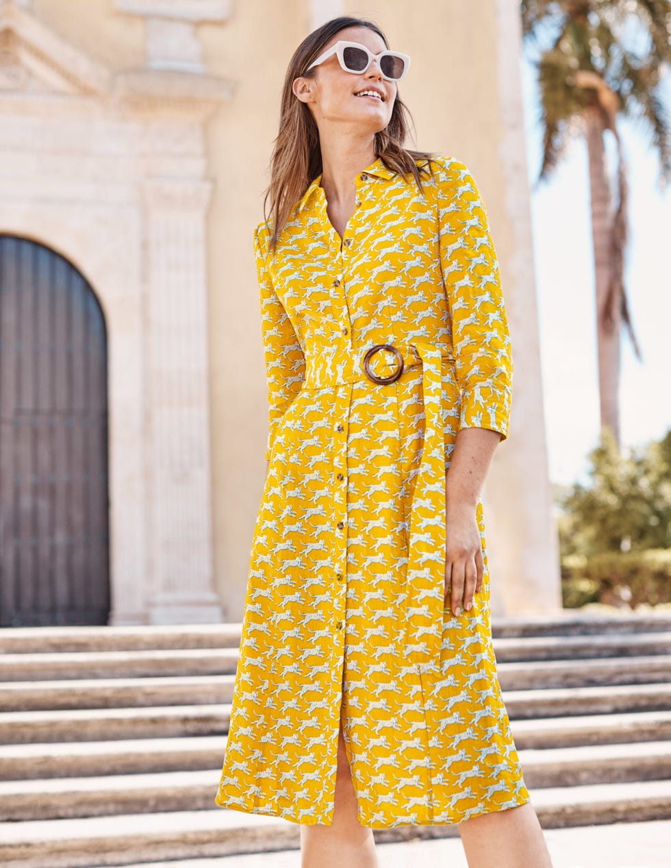 Olivia Linen Shirt Dress - Yellow, Spotted Cheetah