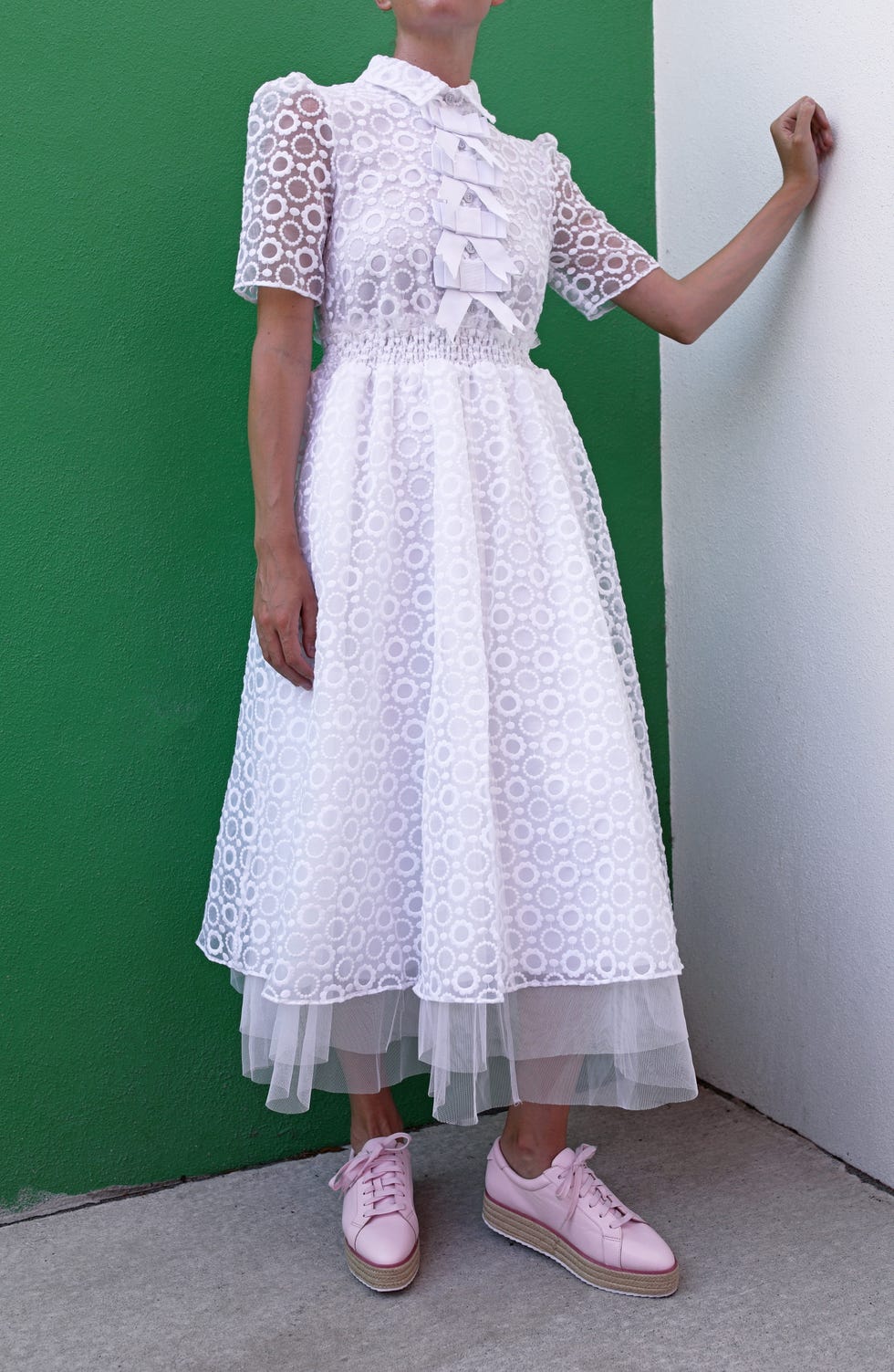Sheer Floral Bow Midi Dress