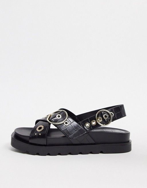 black chunky leather sandals