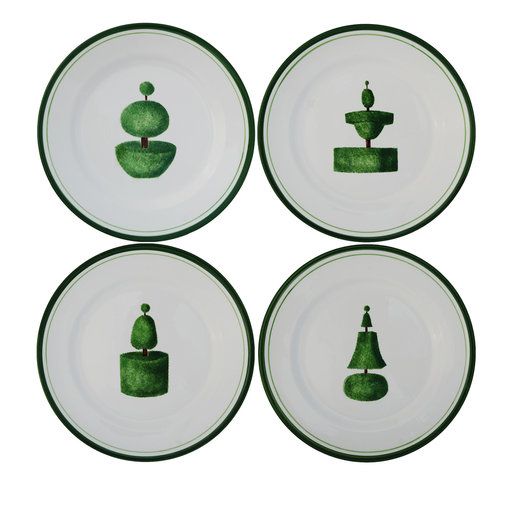 Set of 4 Topiary Ceramic Plates