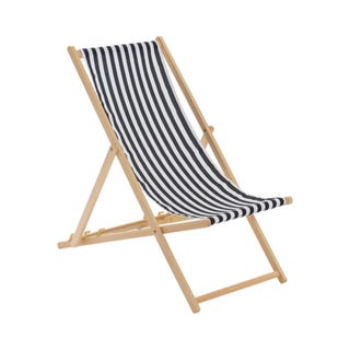 Beach Wooden Deck Chair - Black Stripe