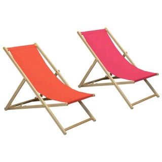 Traditional Adjustable Beach Garden Folding Deck Chairs - Red / Pink