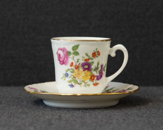 SET OF 6 CUPS] LITTLE PRINCE Bone China Espresso Cups Saucers Demitasse  Teacups