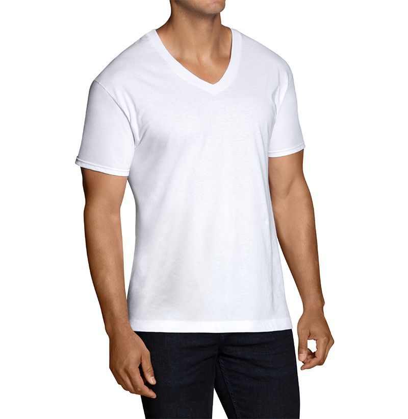 New Men's V-neck T-shirt Short  Sleeve Cotton under shirt casual summer White