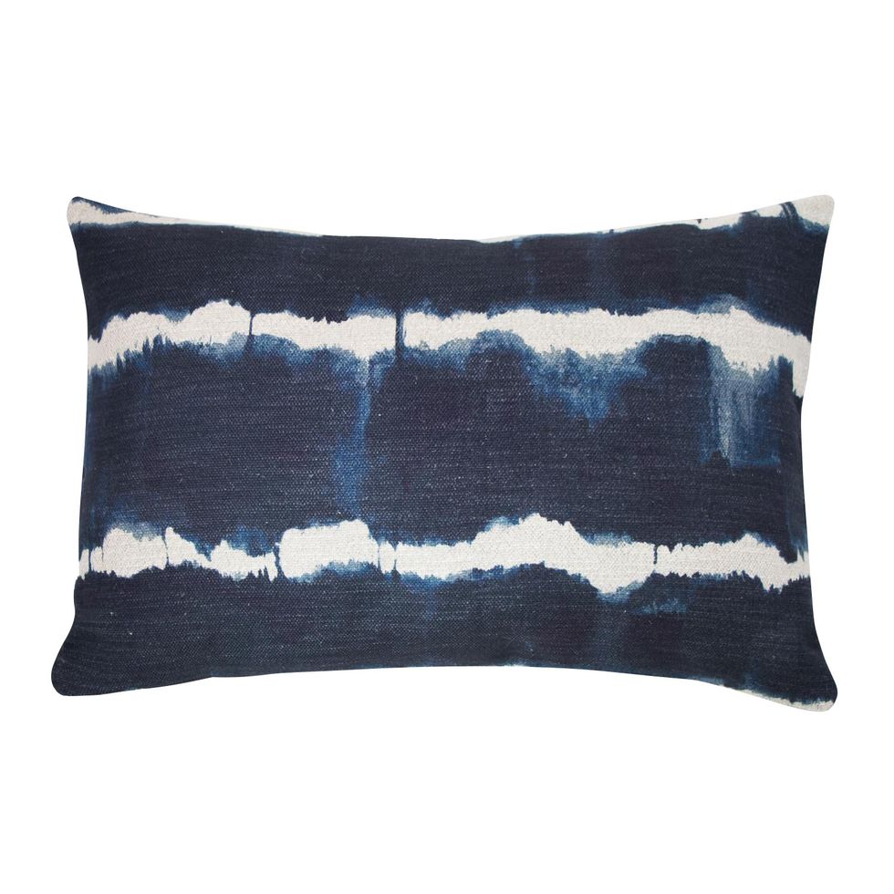 Navy Blue and Tan Linen Tie Dye Pillow 